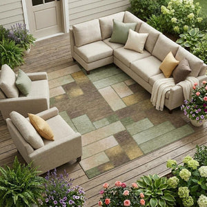 10 X 14 Olive Geometric Polyester Area Rug Washable for Indoor Outdoor Living