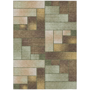 HomeRoots 10 X 14 Olive Geometric Polyester Area Rug Washable for Indoor Outdoor Living 737578