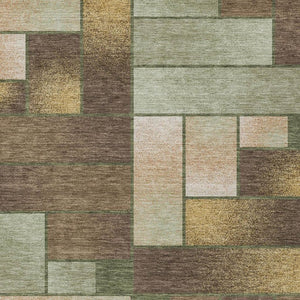 10 X 14 Olive Geometric Polyester Area Rug Washable for Indoor Outdoor Living
