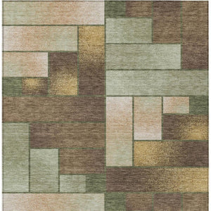 10 X 14 Olive Geometric Polyester Area Rug Washable for Indoor Outdoor Living