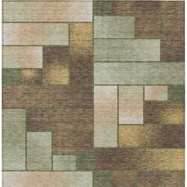10 X 14 Olive Geometric Polyester Area Rug Washable for Indoor Outdoor Living