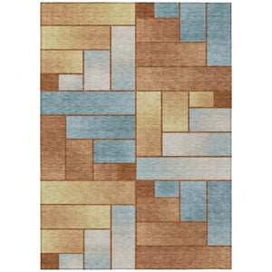 HomeRoots 5' X 8' Orange and Blue Geometric Washable Indoor Outdoor Area Rug 737580