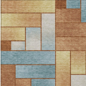 5' X 8' Orange and Blue Geometric Washable Indoor Outdoor Area Rug