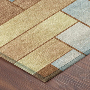 5' X 8' Orange and Blue Geometric Washable Indoor Outdoor Area Rug