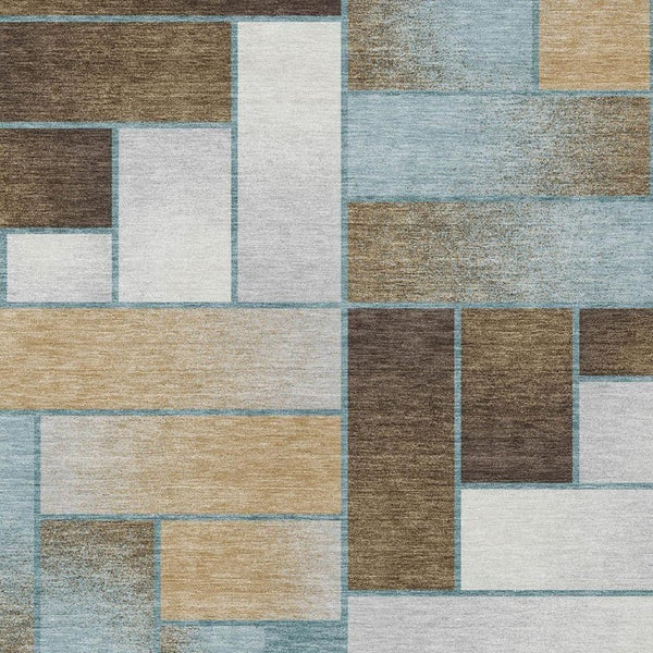 5 X 8 Teal Gold Geometric Polyester Area Rug Washable for Patio Porch or Living Room