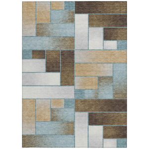 5 X 8 Teal Gold Geometric Polyester Area Rug Washable for Patio Porch or Living Room