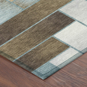 8 Ft Round Geometric Polyester Area Rug Teal Gold Washable for Indoor Outdoor