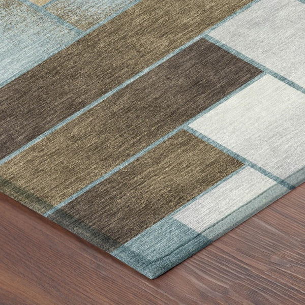 8 Ft Round Geometric Polyester Area Rug Teal Gold Washable for Indoor Outdoor