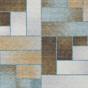 8 X 10 Teal Gold Geometric Polyester Area Rug Stain Resistant for Patio or Living Room