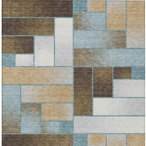 8 X 10 Teal Gold Geometric Polyester Area Rug Stain Resistant for Patio or Living Room