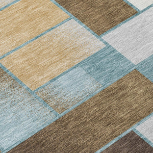 8 X 10 Teal Gold Geometric Polyester Area Rug Stain Resistant for Patio or Living Room