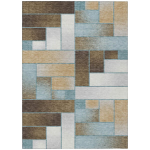 HomeRoots 9 X 12 Teal Gold Geometric Polyester Area Rug Stain Resistant for Patio or Living Room 737589