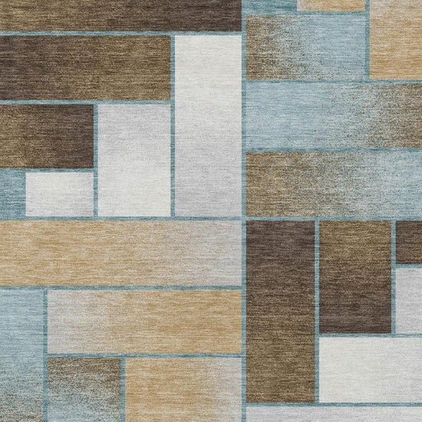 9 X 12 Teal Gold Geometric Polyester Area Rug Stain Resistant for Patio or Living Room