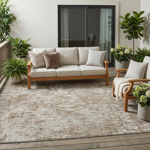 5x8 Abstract Beige Brown Washable Polyester Rug for Indoor Outdoor Living Spaces