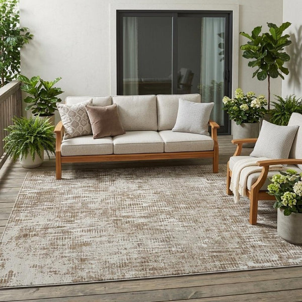 5x8 Abstract Beige Brown Washable Polyester Rug for Indoor Outdoor Living Spaces