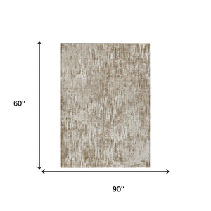 5x8 Abstract Beige Brown Washable Polyester Rug for Indoor Outdoor Living Spaces