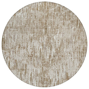 HomeRoots 8 Ft Round Abstract Polyester Area Rug Washable Beige Brown Indoor Outdoor 737593