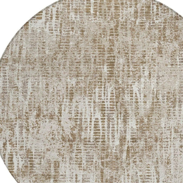 8 Ft Round Abstract Polyester Area Rug Washable Beige Brown Indoor Outdoor