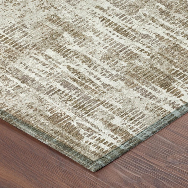 8 Ft Round Abstract Polyester Area Rug Washable Beige Brown Indoor Outdoor