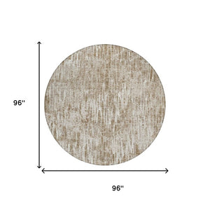 8 Ft Round Abstract Polyester Area Rug Washable Beige Brown Indoor Outdoor