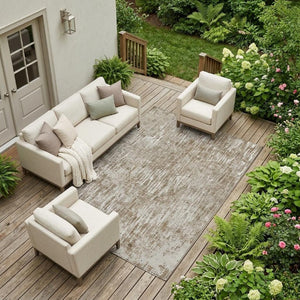 8 X 10 Abstract Beige Brown Polyester Area Rug Washable Stain Resistant Indoor Outdoor