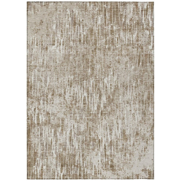 HomeRoots 8 X 10 Abstract Beige Brown Polyester Area Rug Washable Stain Resistant Indoor Outdoor 737594