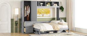 English Elm Queen Murphy Wall Bed with Integrated Wardrobe and Drawers for Studio or Guest Room Gray LP000793AAE-3