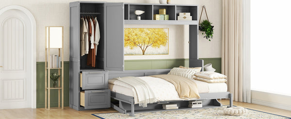 English Elm Queen Murphy Wall Bed with Integrated Wardrobe and Drawers for Studio or Guest Room Gray LP000793AAE-3