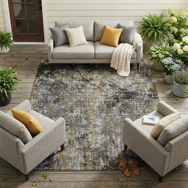 10 X 14 Abstract Polyester Area Rug Washable for Indoor Outdoor Patio Living Room