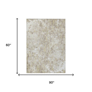 5 X 8 Abstract Ivory Blue Washable Polyester Rug for Indoor Outdoor Living Spaces