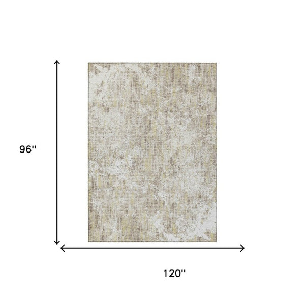 8x10 Ivory Blue Abstract Polyester Area Rug Washable for Indoor Outdoor Spaces