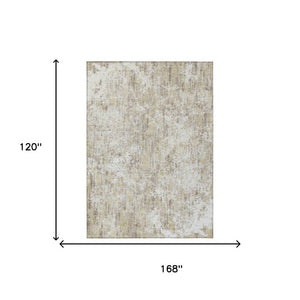 10 X 14 Abstract Ivory Blue Polyester Area Rug Washable for Indoor Outdoor Use