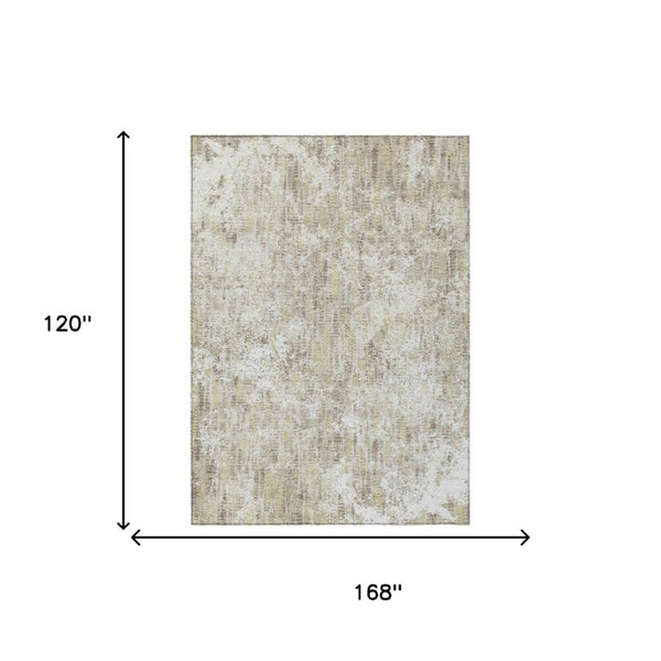 10 X 14 Abstract Ivory Blue Polyester Area Rug Washable for Indoor Outdoor Use