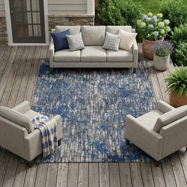 8 X 10 Washable Polyester Abstract Area Rug for Indoor Outdoor Patios and Decks