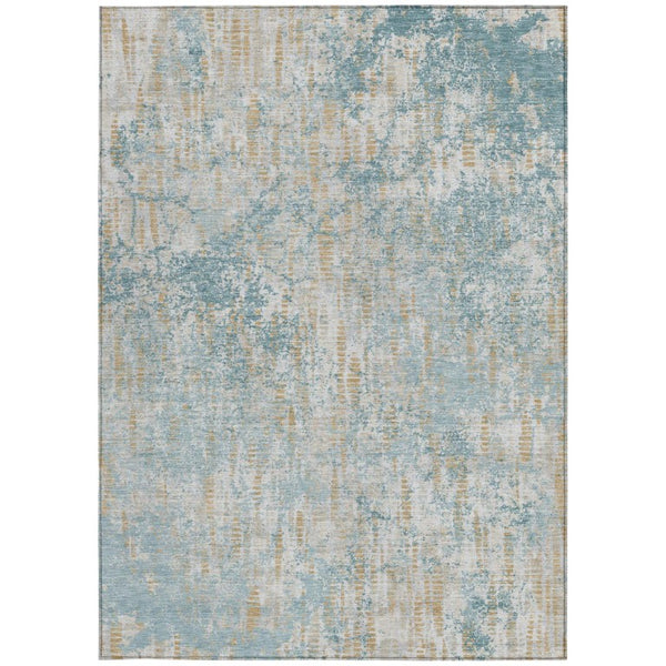 8 Ft X 10 Ft Teal Abstract Polyester Area Rug Washable for Indoor Outdoor Use