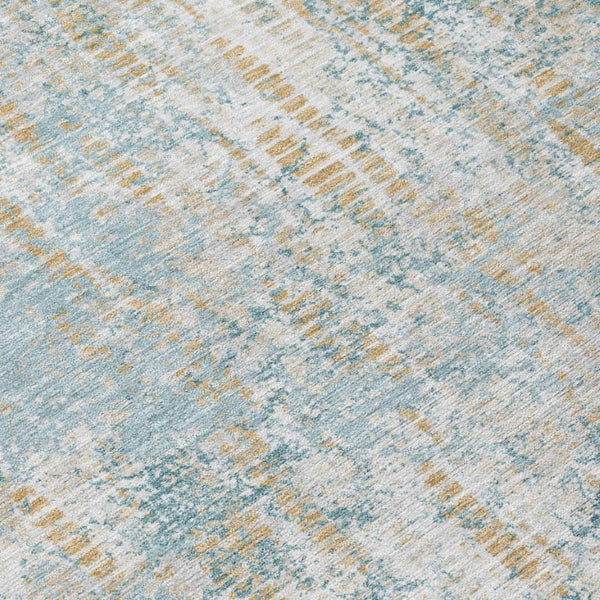 8 Ft X 10 Ft Teal Abstract Polyester Area Rug Washable for Indoor Outdoor Use
