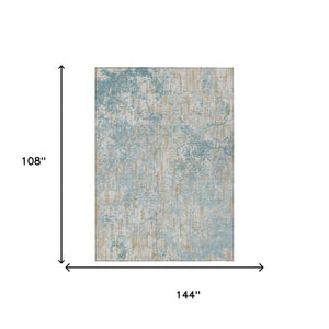 9' X 12' Teal Blue and Linen Abstract Washable Indoor Outdoor Area Rug