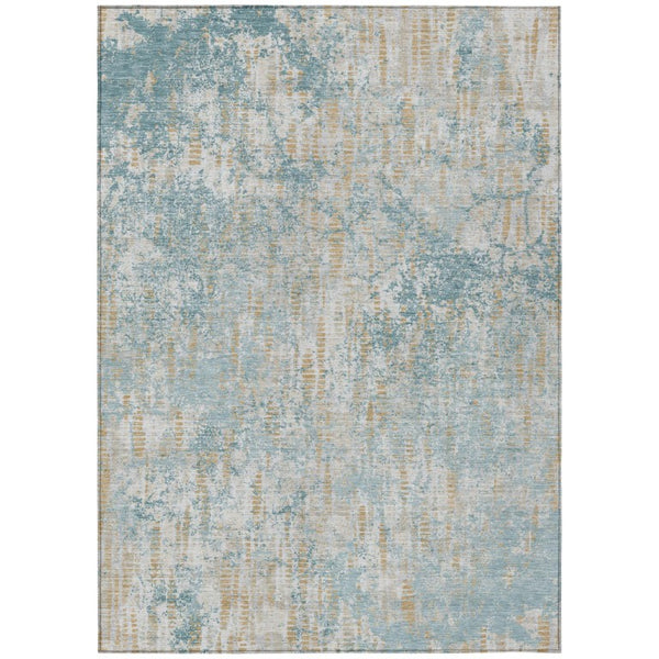 HomeRoots 10 X 14 Abstract Teal Polyester Area Rug Washable for Indoor Outdoor Spaces 737644