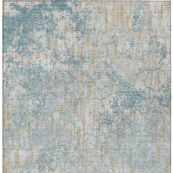 10 X 14 Abstract Teal Polyester Area Rug Washable for Indoor Outdoor Spaces