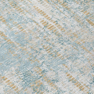 10 X 14 Abstract Teal Polyester Area Rug Washable for Indoor Outdoor Spaces
