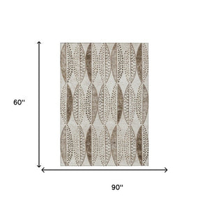 5 X 8 Geometric Polyester Area Rug Washable Beige Blue Indoor Outdoor Patio