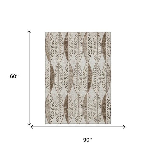5 X 8 Geometric Polyester Area Rug Washable Beige Blue Indoor Outdoor Patio