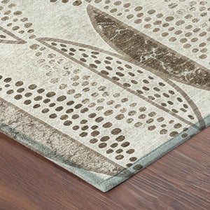 9 X 12 Beige Blue Geometric Polyester Area Rug Washable for Indoor Outdoor Use