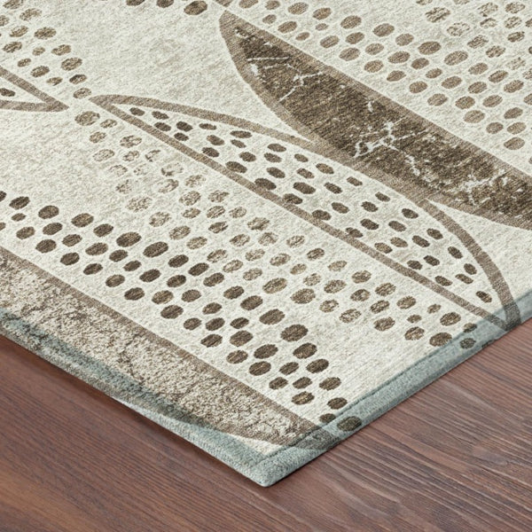 9 X 12 Beige Blue Geometric Polyester Area Rug Washable for Indoor Outdoor Use