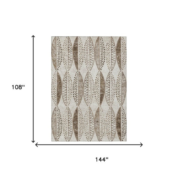 9 X 12 Beige Blue Geometric Polyester Area Rug Washable for Indoor Outdoor Use