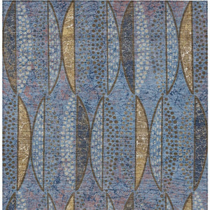 5x8 Blue Brown Geometric Polyester Area Rug Washable Stain Resistant Indoor Outdoor