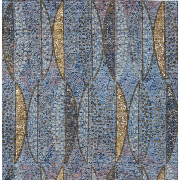 5x8 Blue Brown Geometric Polyester Area Rug Washable Stain Resistant Indoor Outdoor