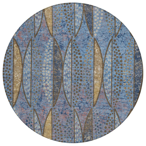 HomeRoots 8 Foot Round Geometric Polyester Rug Washable for Patio Porch or Family Room 737659