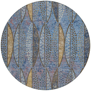 8 Foot Round Geometric Polyester Rug Washable for Patio Porch or Family Room