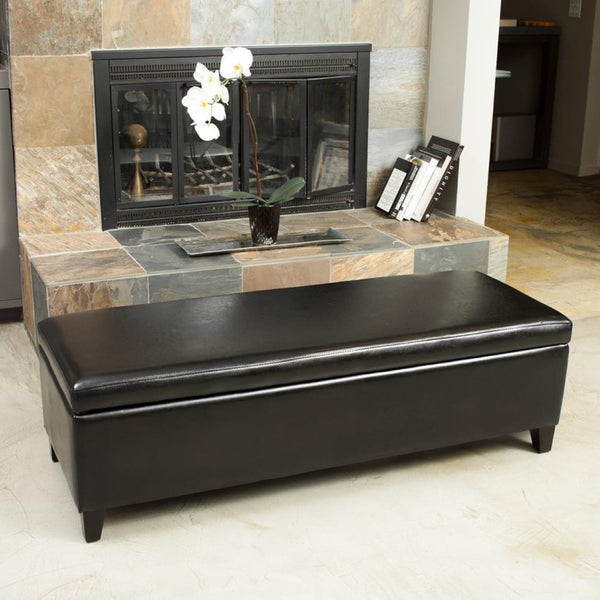 English Elm Hartford Bonded Leather Flip Top Storage Ottoman for Living Room Bedroom Entryway 73766.00PUBLK